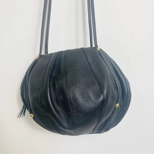 7CHI genuine leather round ball double strap crossbody bag NEW Black