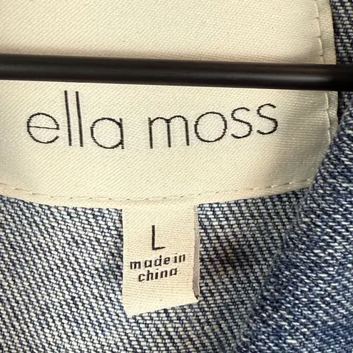 Ella Moss Denim Trucker Jacket Women Large Blue Distressed Button Front Western