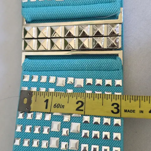 Vintage Silver And Aqua Blue Wide Stretch Studded Belt