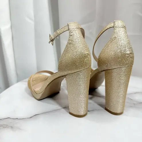 Forever Chunky Heel Low Platform Formal Sandal Heels Glitter Size 6 Gold