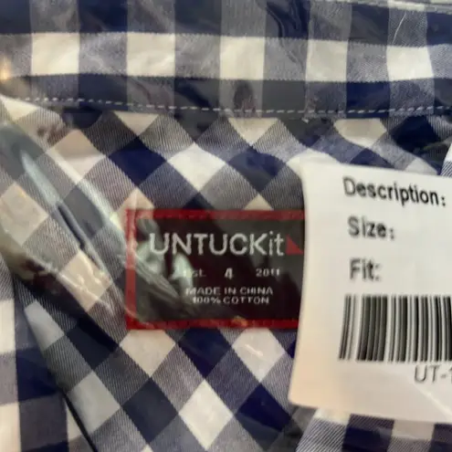 UNTUCKit BELLEZA Women's Gingham Check Button Down Shirt Size 4 Regular Fit Navy Blue