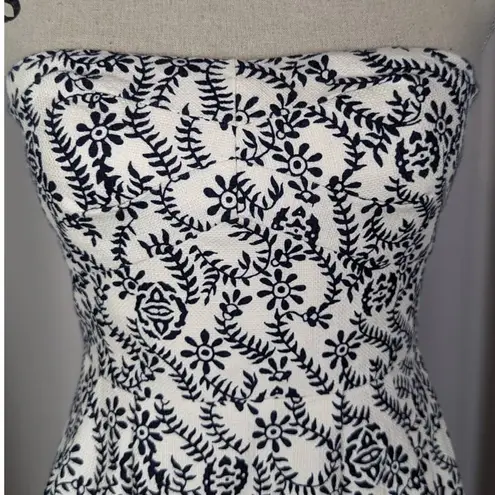 J.Crew  Strapless Floral Print Mini Dress Cream and Blue Size 2