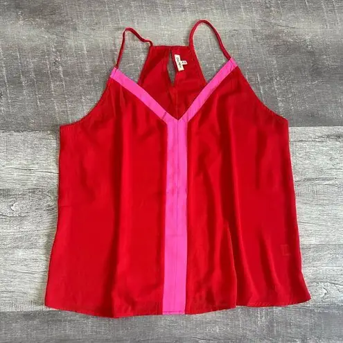 Main Strip Chiffon Colorblock Tank Top Womens Plus 3X Red Pink Feminine Flirty