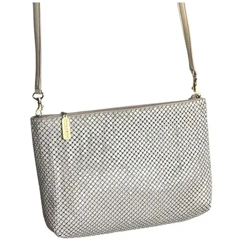 Whitting and Davis Metal Mesh Clutch Crossbody Handbag Tan