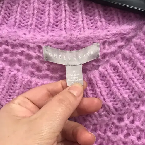 Chelsea28 Chunky Knit Crewneck Sweater Purple S Cozy Soft Waffle Knit