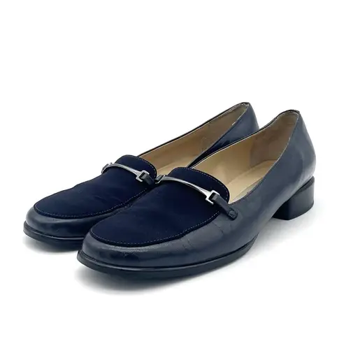 Etienne Aigner Vintage 90s Carmine Navy Blue Leather Microfiber Loafer Size 7.5
