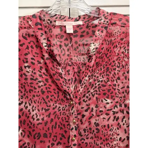 Rebellious One Rebellious Black/Red Cheetah Chiffon Cap Sleeve Button Up Blouse Size XL
