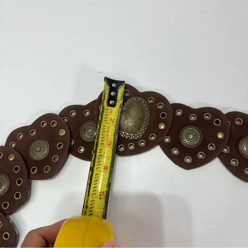 Y2K Western Women Brown Scalloped Hearts Concho Waist Belt Boho Romantic