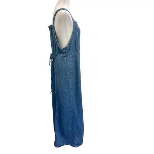 Vintage Western Button Front Denim Jumper Maxi Dress Sleeveless Y2K size 14 Blue