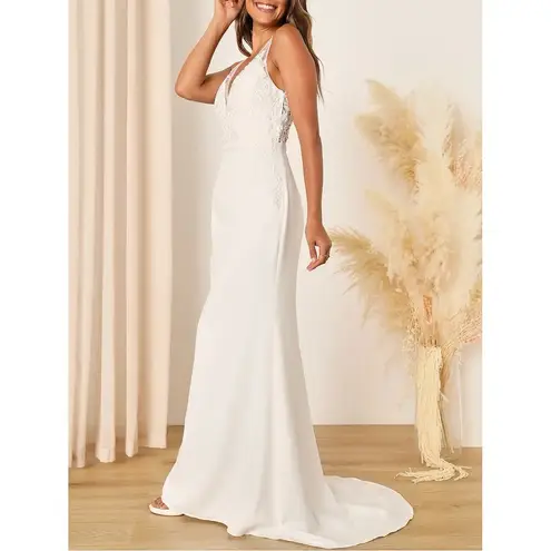 NWT Lulus Precious Promise White Satin Embroidered Lace Mermaid Maxi Dress XL