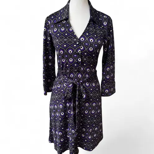 Y2K. VTG. A.P.N.Y RETRO ALL OVER PRINT GRAPHIC DRESS SMALL. Purple