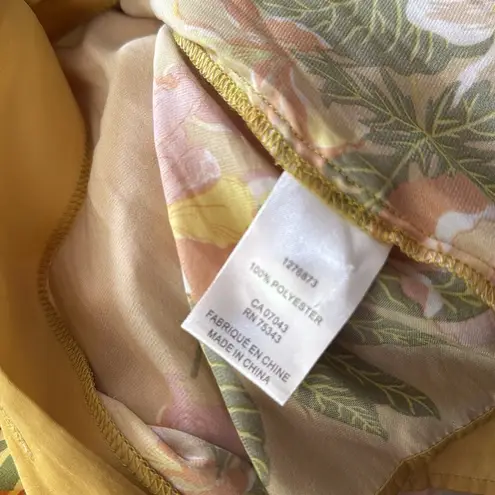 Rachel Zoe  Chartreuse Satin Tropical Floral Short Sleeve Button Up Size Medium - Image 4