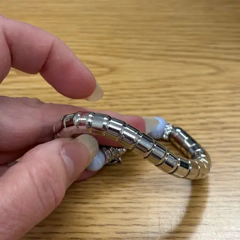 Henri Bendel New York Moonstone and Silver Tone Beaded Bracelet Rhinestones