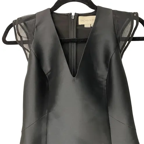 Sachin + Babi Structured Black Evening Gown 6 Ruffle cap sleeve Black Tie Formal