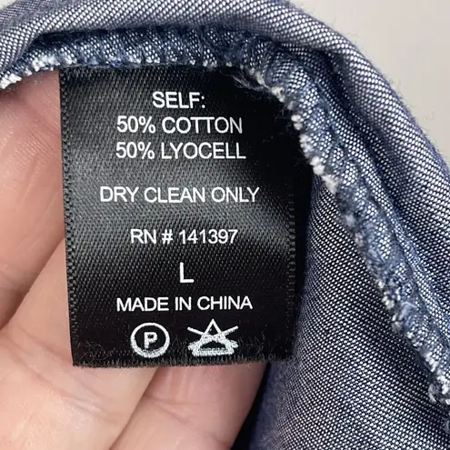 ASTR the Label Women Open Front Chambray Cardigan Jacket Large Blue Lagenlook