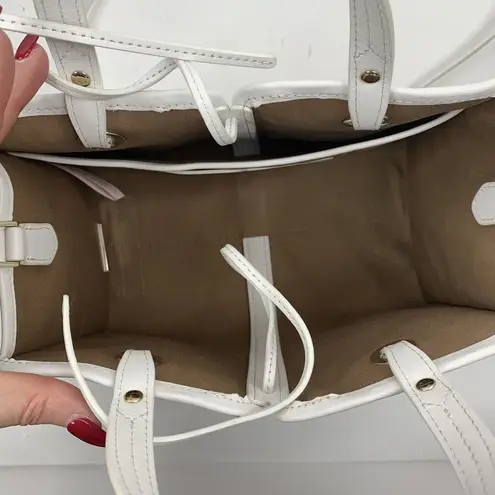 Kate Spade Sam Canvas Satchel Blazer Brown White Leather Trim Shoulder Bag Purse