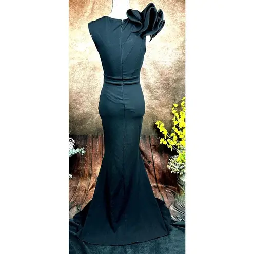 LuLus Lucette Black Sleeveless Ruffled Mermaid Gown XS