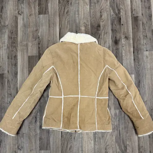 Vintage New York Classics leather fur Borg collared jacket coat Tan Size M