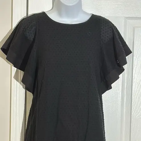 J.Crew  Shift Dress Black Swiss Dot Flutter Sleeve Lined Zip Up Boho size 0