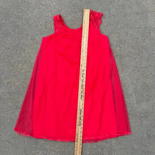 Vanity Fair VTG 60s 2 Layer Red Chiffon Peignoir Robe Nightgown Satin Lace Set S