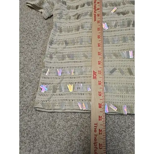 J.Crew Womens Crochet Ivory Short Sleeve Top Shirt Sequins Party Going Out Sz S