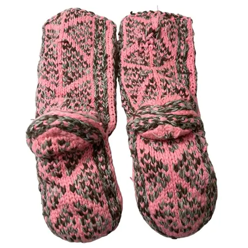 Handmade Knitted Pink and Gray Slippers High Calf B160