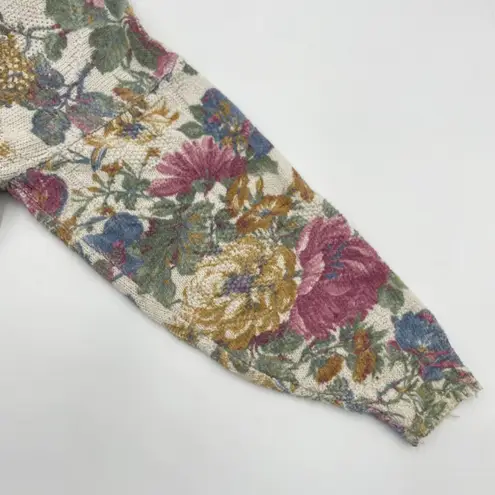 Vintage Floral Sweater Women Cotton Polyester Pullover Cottage Retro Casual Twee White Size M