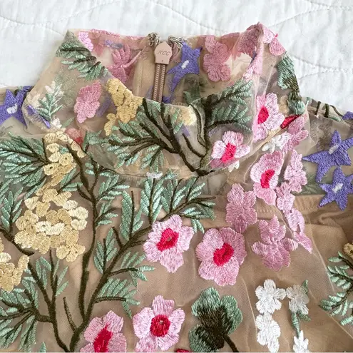 Novaluxe Floral Embroidered Mini Sheer Dress L Romantic Fairy Ethereal Coquette Red Size L