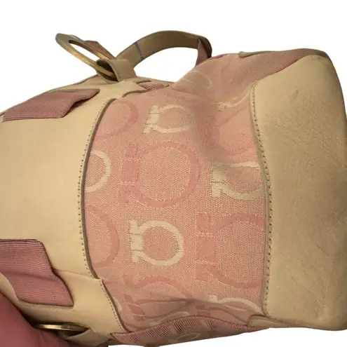 Salvatore Ferragamo Ferragamo White Leather & Pink Gancini Satchel, Vintage