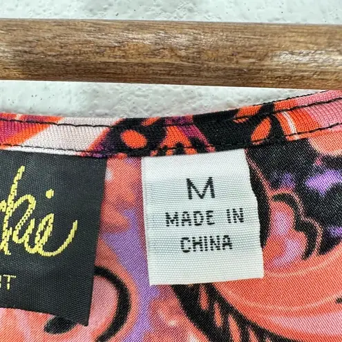 Bob Mackie Wearable Art Maxi Dress Black Purple Orange Paisley Print Cap Sleeve