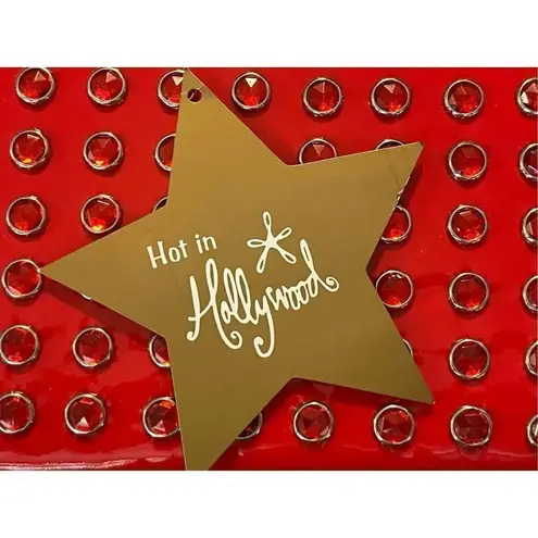 Hot in Hollywood Semi Rigid Red Clutch XL Patent Faux Leather Rhinestones NWT