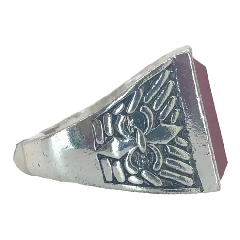 Silver Boho Ring with Red Stone
