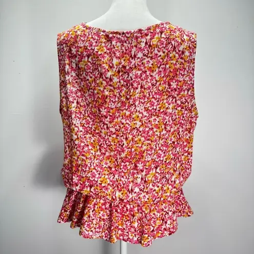 Adrienne Vittadini Dainty Floral Blousy Sleeveless Peplum Top with Lace Boho