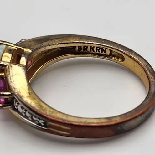 Kiran Jewelers Gold Tone White Fire Opal, Pink Topaz, & Diamond Ring (7)