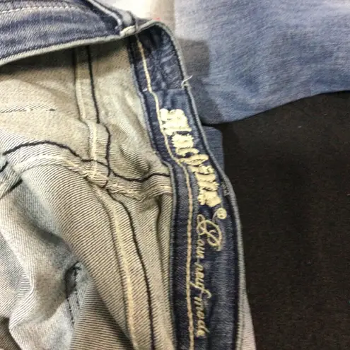 Ed Hardy Machine Jeans Womens Distressed Blue Denim Slim Fit size 34/17