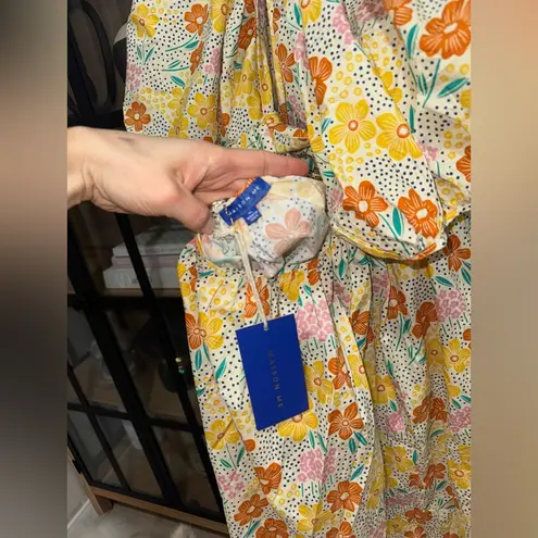 Maisonette Kamala Dress Wild Poppy Flowers floral print bow babydoll puff sleeve Yellow Size XL