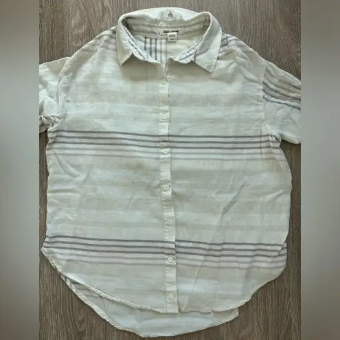 Billabong  Button Down Top Womens Medium Cream Cotton Beachy Boho Neutral Coastal - Image 5