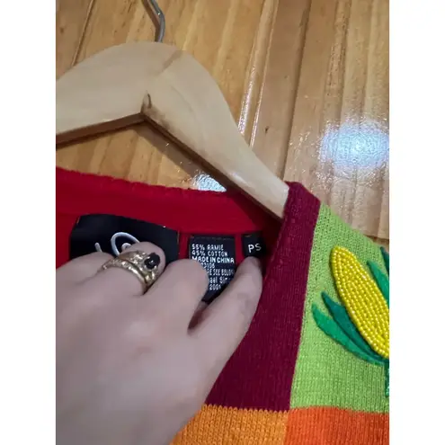 RARE VTG Michael Simon Thanksgiving Themed Festive Patchwork Knit Vest PS Red Size undefined