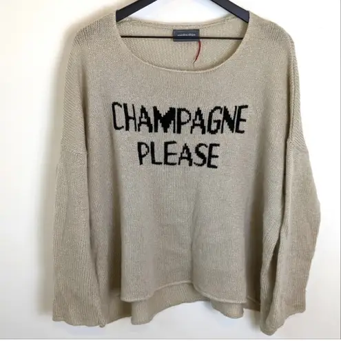 Wooden Ships Wooden Ship Champagne Please Crew Knit Sweater Sz M/L Wool Mohair Beige Black