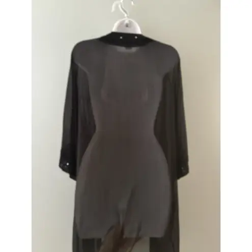 Ulla Popken Kimono Duster Womens 20/22 Black Lace Beaded Sheer Whimsigoth Size undefined