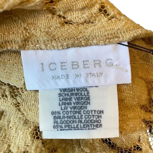 Vintage Iceberg Made in Italy Lace Half Sleeve Suede Snap Collared Top NWT Tan Size M