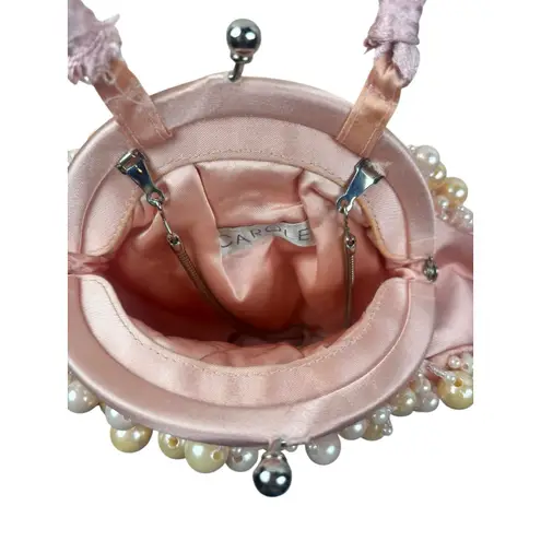 Carolee Antique Vintage Pink Ivory Pearl Kiss Lock Shabby Chic Cross Body Purse