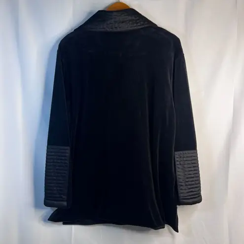 Diane Gilman Collection Black Velvet 1/4 Zip Long Sleeve Edgy Moto Sweater XL