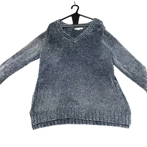 Orvis V Neck Chenille Knit Sweater Womens Large Grey Pullover Winter Cozy Warm