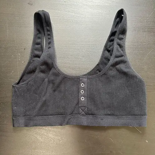 Free Press Ribbed Faux Snap Detail Bralette Bra Top Size Medium Black
