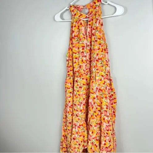 Beautiful NEW Orange Floral Mini Dress Halter‎ Small Side Zip Retro, Size Small