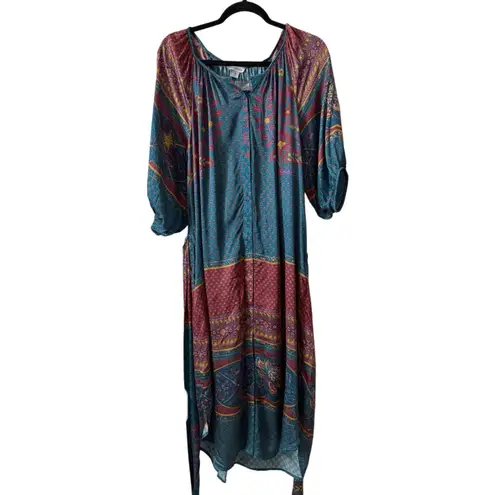 Sundance XL Boho Midi Maxi Dress Jewel Tone Modal Resort Wear Tie Waist NWT