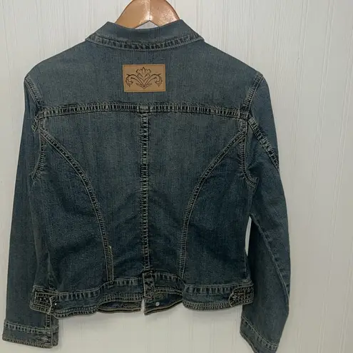 CAbi  Jean Jacket Blue Denim Button Front Cropped