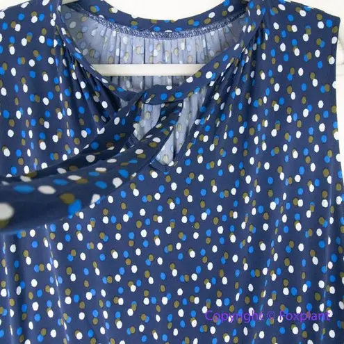 Leota women's navy blue dot print tie neck dress with waist tie, size XL