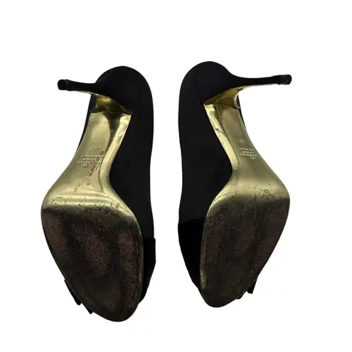 Valentino Garavani Black Satin Bow Peep-toe High Heels Size 38.5